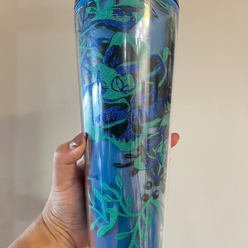 Starbucks Glitter Floral Blue Tumbler